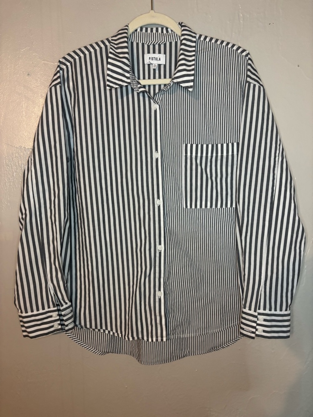 Pistola Millie Stripe Button-Up Shirt Size L 100% cotton